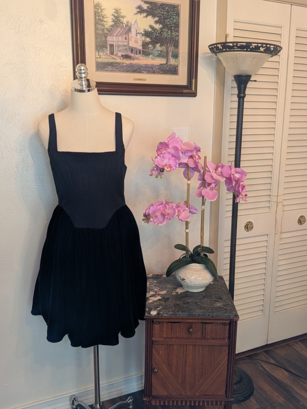 STAUD Landscape Dress in Black with a Corset